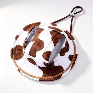 Cow <b>Print</b> 3D Embroidery Pet Bucket Hat Adjustable Chin Strap UV Sun Protection Small Dog Puppy Outdoor Accessory - Product Image 5