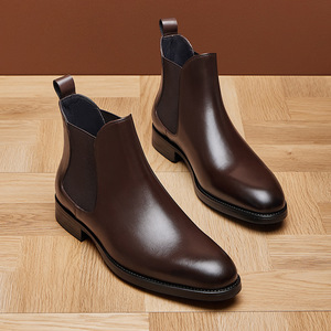 Bottines Chelsea en cuir artisanal pour affaires, bottines à enfiler avec côtés élastiques pour un usage professionnel, chaussures Oxford de soirée - Product Image 2