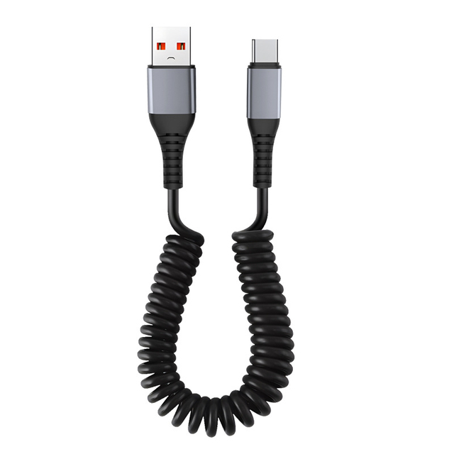 Wholesale 66W Fast Charging Type C Data Cable Pure Copper Conductor TPU Spiral Spring Coiled iPhone 15 Car Use 12 Months