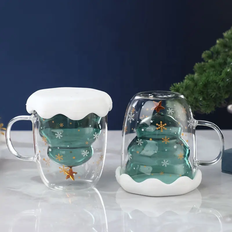 Hersteller Direkt vertrieb hoch Boro silikat hitze beständiges Doppel glas Weihnachts ferien Wasser Tasse Milch tee Saft Cola Glas