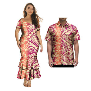 Vestiti di coppia di alta qualità <span class=keywords><strong>2</strong></span> pezzi personalizzato Samoa Tonga polinesiano tribale donna scollo a V sirena abito da ballo partita Aloha uomo camicie - Product Image 4