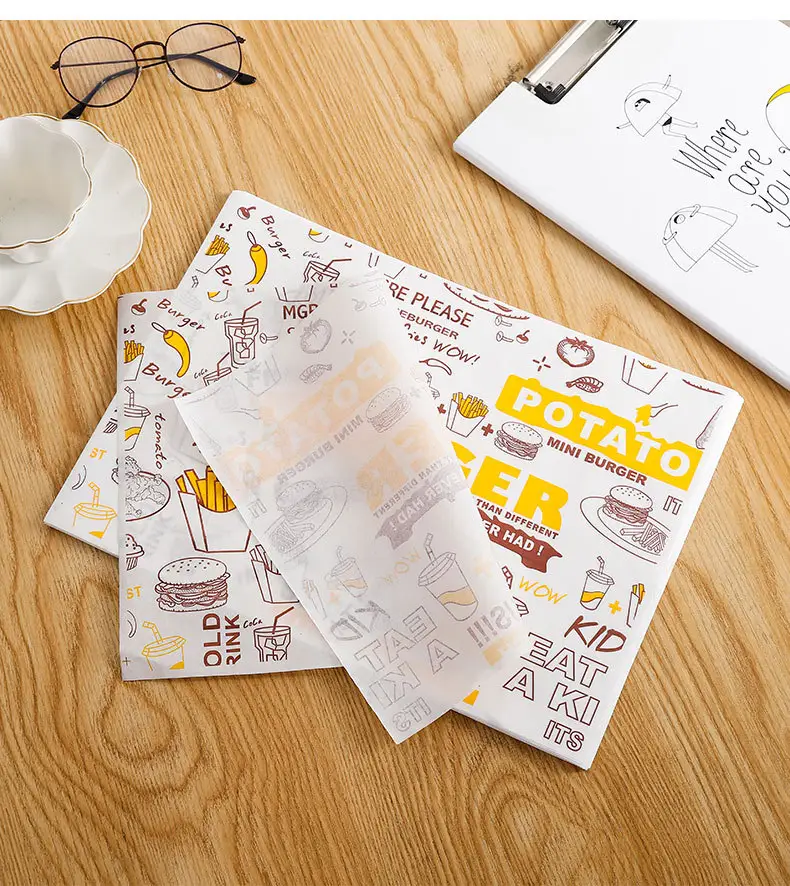 custom printed food grade PLA greaseproof paper butter packaging specialty paper burger sandwich wrapping corn paper