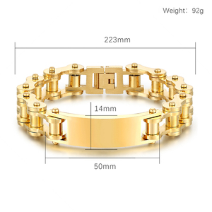 Bracelet chaîne de vélo en acier inoxydable plaqué or PVD de 14 mm pour homme, style hip-hop, personnalisé, chaîne de moto - Product Image 3