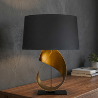 Lampu Meja LED 3000K Warm White Ramah Lingkungan dengan Bahan Kain Hitam, Alas Logam Emas Modern, dan Nuansa Bunga untuk Dekorasi Kamar Tidur
