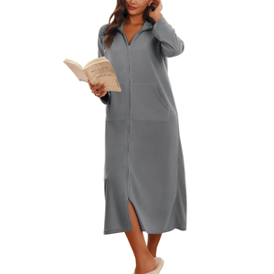 <strong>Women</strong> Zipper Robe Long Sleeves House Coat Soft Bathrobe Sleepwear with Pockets <strong>Housecoat</strong> Loungewear <strong>for</strong> <strong>Women</strong> - Product Image 5