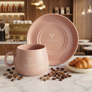 300ml Black/Pink Classic Ceramic Coffee <b>Cups</b> and Saucer Set for Party Use <b>Reusable</b> Dishwasher Safe Eco-Friendly China - Product Image 4