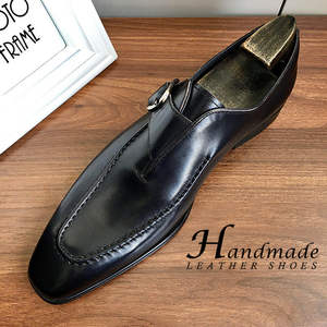 Nouvelles chaussures en cuir à enfiler pour hommes, en cuir de vachette pleine fleur véritable, chaussures de bureau formelles britanniques, noires et bleues - Product Image 3