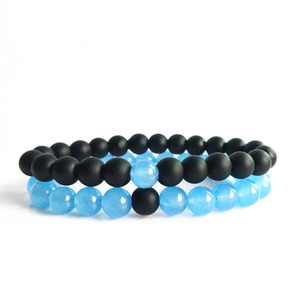 Pulsera <span class=keywords><strong>de</strong></span> cristal bohemio 'I Miss You' con cuentas esmaltadas azules y negras, regalo para parejas en relaciones a distancia, venta al por mayor - Product Image 1