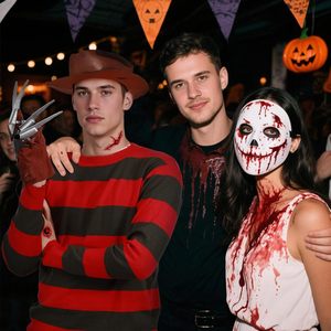 Costume d'Halloween pour homme, pull tricoté, chapeau marron, gants, autocollants plaies de sang, ensemble de tenue de cosplay - Product Image 6