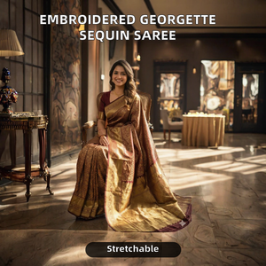 Blusa de Georgette de Poliéster Totalmente Bordada CYE con Lentejuelas, Larga hasta el Suelo, Elástica, de Corte Regular, Moderna, para Mujer, Estilo Bollywood Saree - Product Image 2