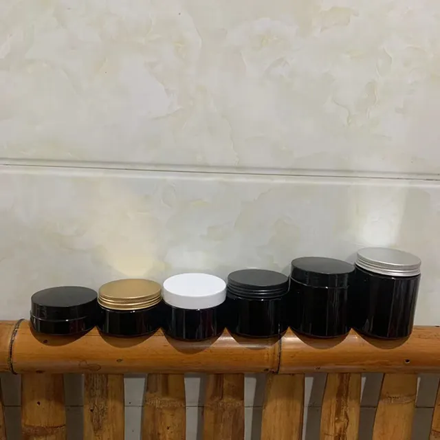 Hengjian — pot de stockage de crème cosmétique en plastique noir avec bouchon à vis noire, 30g 50g 80g 100g 120g 150g 200g 250g, vente en gros