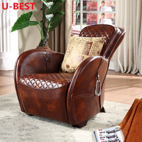 U-Best Amerikanischer Retro-Stil Country Zigarrenstuhl Rindsleder Villa Loungesessel Leder Einzelsofa Kreativer Sattelstuhl