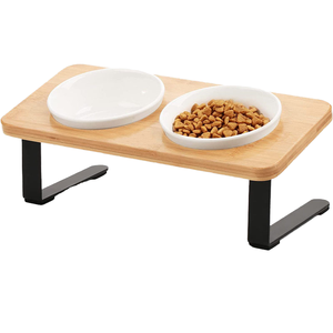 Bol pour chien en bambou moderne, écologique, portable, imperméable, résistant aux éclaboussures, protège la colonne cervicale, matériau en bois - Product Image 1