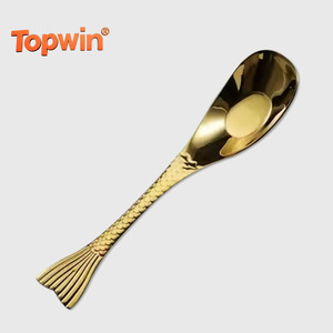 Custom Logo 304 Stainless Steel Mirror Polish Embossed Fish Tail Handle Cutlery Golden Dinner Spoons Stainless Steel Spoon - Product Image 1