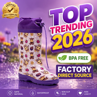 Sepatu Bot Hujan Karet Anak Anti Air Anti Selip dengan Tali Serut, Sepatu Outdoor Anak Motif Sapi Kartun Lucu dari Karet Alam