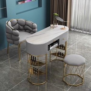 Luxury Nail Bar Salon Furniture Marble <b>Table</b> and Chairstables Leg Metal <b>Gold</b> <b>Side</b> Manicuretable Set - Product Image 1