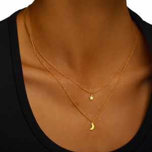 Collar CANNER de Plata 925, Estilo Lujoso y Ligero, Doble Capa, Doble Corazón, Estrella, Luna Creciente, Cadena Doble Multicapa para Mujeres y Niñas - Product Image 5
