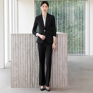 Women's Single Button Suit Set Polyester Worsted Anti-Wrinkle Office Lady Autumn Long Sleeve Formal Work Uniform - Product Image 2