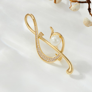 Muyu Musical Note Brooch Zinc Alloy With Pearl Women's Formal Suit Accessory - Product Image 3
