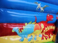 Château gonflable commercial à thème Volcan Dinosaure, parcours d'obstacles à une voie, figurines d'action Anime, pour location promotionnelle et événements