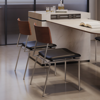 Silla de Comedor Minimalista Estilo Bauhaus de Mediados de Siglo |   Respaldo de madera maciza, cuero genuino |   Lámpara de Diseño de Acero Inoxidable para Hogar, Oficina y Hotel
