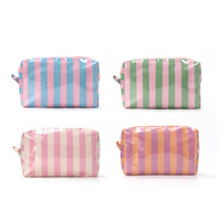 Tas Makeup Clear Stripe Tahan Air PVC Organizer Perlengkapan Mandi Kantong Kosmetik Perjalanan Kapasitas Besar untuk Wanita dan Remaja Putri