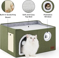 Cave pour chat extra large pour petit animal avec boule en peluche suspendue et griffoir, abri pliable pour plusieurs chats