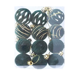 Festive Decoration and <b>Christmas</b> Tree Hanging Ornaments 12-piece set 6cm flocked <b>Christmas</b> <b>baubles</b> with painted patterns - Product Image 5
