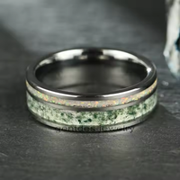 Gentdes Jewelry Bague de mariage en tungstène poli argent 8mm Agate verte et opale blanche de feu pour femmes hommes
