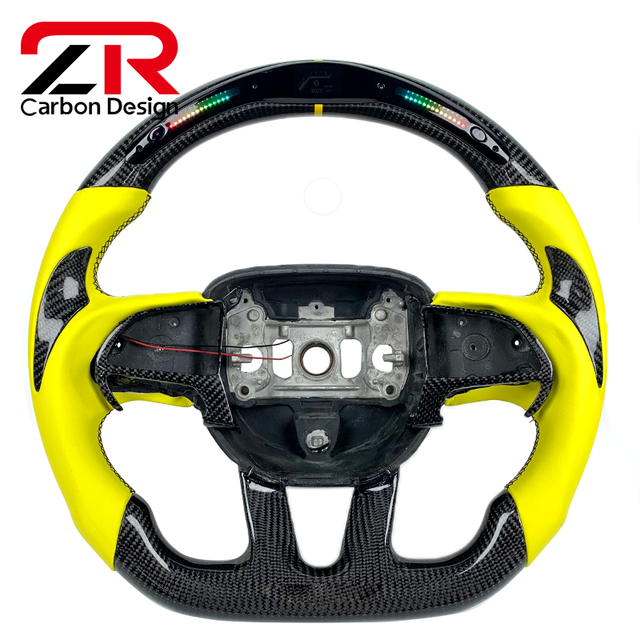 Car Interior Sporty Carbon Fiber Customized LED RPM Steering Wheel for Dodge Challenger Charger SRT Hellcat Jeep Grand Cherokee