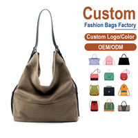 Tas Selempang Kanvas Minimalis Wanita Vintage Tali Kulit Hitam Khaki |   Penutup Ritsleting Anti Maling Kustom Pabrik OEM/ODM untuk