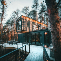 Conteneur d'escalier de forêt personnalisé 3 chambres à coucher, personnalisé, 3x40ft, porte de garage en verre, terrasse B et B hôtel, maisons préfabriquées, bricolage