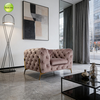 Canapé en tissu de luxe italien, fauteuil capitonné en velours doux haute densité avec pieds en métal doré pour salon/hall/hôtel/appartement