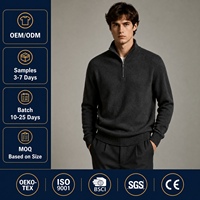 Pull décontracté pour homme, 65% cachemire, 35% laine mérinos, tricoté, uni, manches longues, gris anthracite, hiver, anti-boulochage, épais