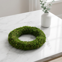 Couronne de mousse verte préservée de 30 cm, couronne de fleurs séchées ronde, base en rotin, décoration décorative pour les fêtes, porte, mur, table