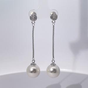 ต่างหูจี้ทองเหลืองชุบทองคำขาวประดับเพชรซิคอนและมุก ดีไซน์คลาสสิกทันสมัย สวยสง่าสำหรับผู้หญิง - Product Image 6