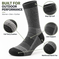 Chaussettes de randonnée en laine mérinos personnalisées, chaussettes thermiques rembourrées pour la randonnée en plein air, chaussettes d'hiver, OEM ODM, étiquette privée