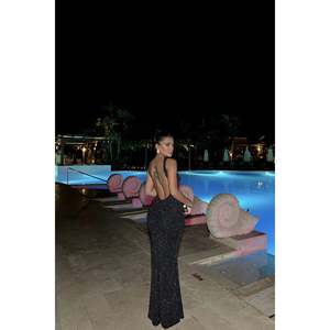 Black Groente Luxury Party <b>Dress</b> Glitter Back Detail Sequined Ball Gown for Homecoming <b>Prom</b> Floor-Length A-Line Slit Silhouette - Product Image 1