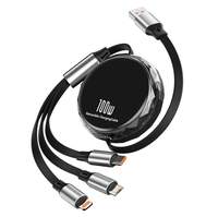 Kabel Pengisian Cepat & Transfer Data 100W yang Dapat Ditarik USB-A untuk Konektor Tipe-C dengan Pelindung Anyaman dan Selubung PVC untuk Ponsel dan PC.