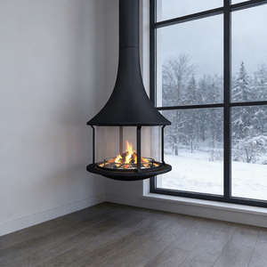 Cheminée suspendue centrale contemporaine, poêle à <span class=keywords><strong>bois</strong></span> résidentiel avec <span class=keywords><strong>protection</strong></span> en verre rond - Product Image 1