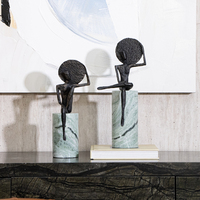 Sculpture moderne abstraite de figure humaine en bronze noir avec base en marbre vert, décoration d'intérieur, ornement, vente en gros
