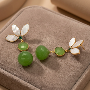 Nouvelles boucles d'oreilles pendantes en calcédoine vert marine tendance, plaquées or 14 carats, en argent sterling - Product Image 2