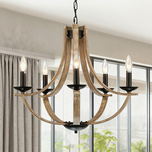 Wooden Chandelier E26 <b>Led</b> <b>Round</b> Black Kitchen Dining Room <b>Ceiling</b> <b>Light</b> Easy Installation - Product Image 1