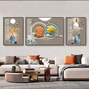 Triptyque de peinture en porcelaine cristalline, motif animalier, style moderne et luxueux, pour décoration murale de salon - Product Image 5