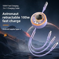 Nouveau câble de données rétractable 3-en-1 5A Type-C, capsule spatiale astronaute, charge rapide 100W, conducteur en cuivre pur pour iOS et ordinateur
