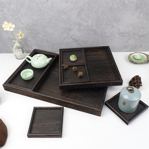 Bandeja de té rectangular de madera, negra brillante, con secciones divididas para servir té, café, uso en hoteles. - Product Image 3