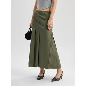 High-Waisted Thin A-Line Fishtail Dress Irregular Half-Body Skirt in Hepburn Style Pleated Decoration Long Span Knee Skirt