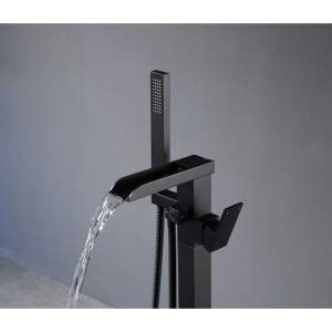 Grifo de bañera independiente Db de un solo manípulo, negro mate, de montaje en suelo con ducha de mano de chorro suave para uso en baño - Product Image 4