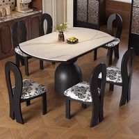Ensemble de table à manger en bois massif réglable à prix d'usine, plateau en dalle de roche rustique en noyer, mobilier moderne pour la maison
