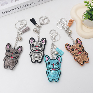Cute Bling Crystal French Bulldog Keychain Tassel Bag Accessories Lovely Animal Dog Keyring Holder Pet Lover Gift Dog Key Chain